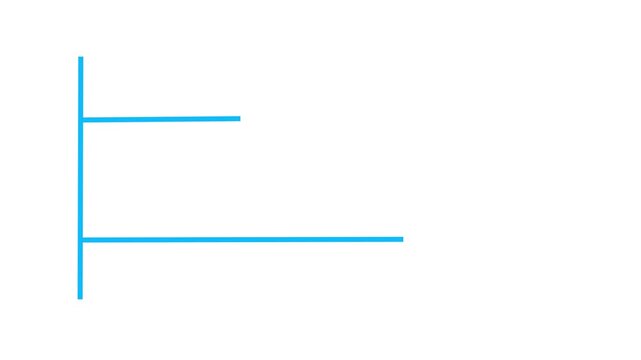 This minimalist graphic features two horizontal blue bars extending from a single vertical axis against a plain white background.
