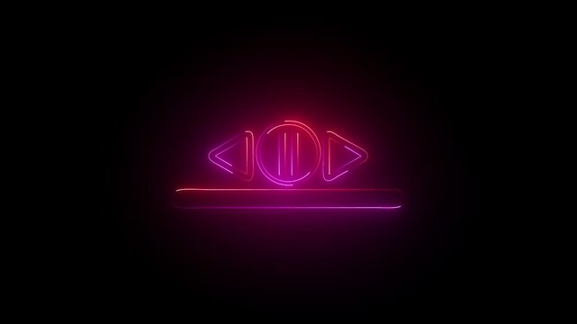 neon saber effect Play pause track song episode symbol in white with black background. Music icon.4 k video..
