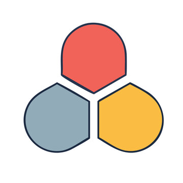 Three overlapping geometric shapes in flat design