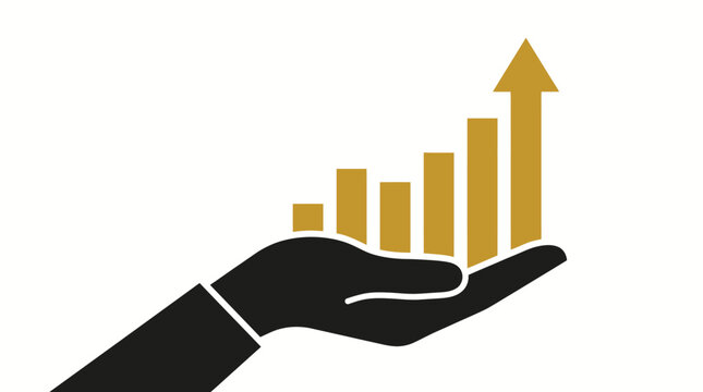 Hand holding golden growing bar chart.