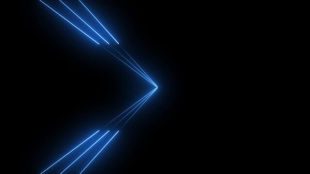 A futuristic 4K motion graphic animation featuring glowing blue neon lines forming an arrow pattern on a black background.