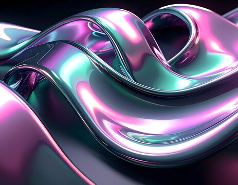 Matte chrome fluid ribbon iridescent abstract background