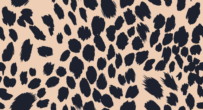 Seamless leopard print pattern featuring dark irregular spots on a light beige background for fashion and textile design.