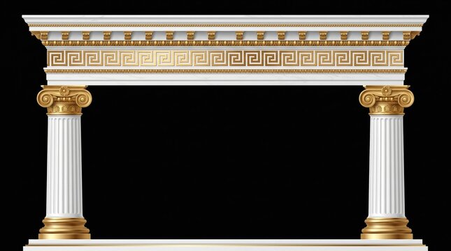 Elegant white and gold classical columns frame an archway