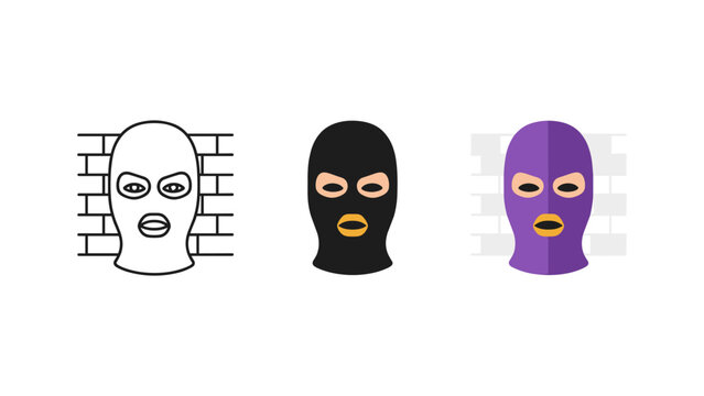 Balaclava mask icon set in different styles with balaclava headgear security criminal facemask clothing