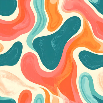 Kidney bean amoeba wallpaper design floating in biomorphic patterns creating bold retro midcentury organic aesthetic generative AI