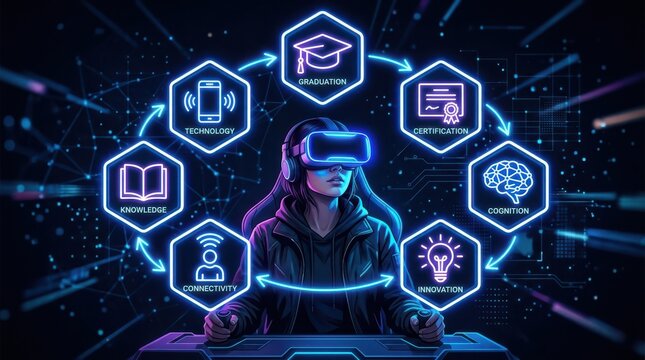 Immersive learning concept student utilizing virtual reality for education and skill development