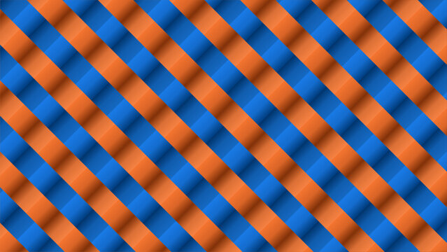 Vibrant 3D basketweave pattern featuring interconnected blue and orange diagonal stripes with subtle shadows