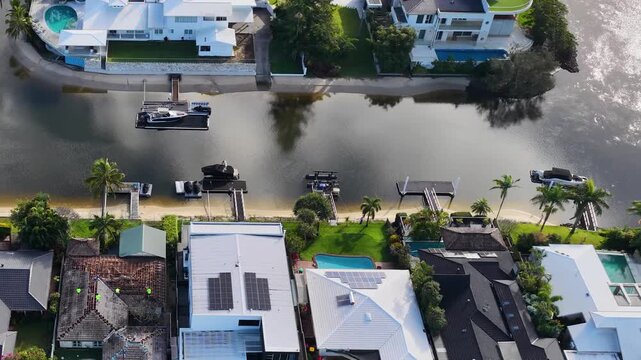 Aerial View of Luxury Waterfront Homes and Canal in Broadbeach