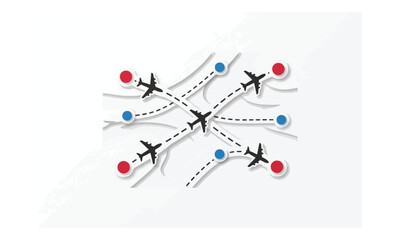 Flight routes and airplane silhouettes connecting destinations © progoz