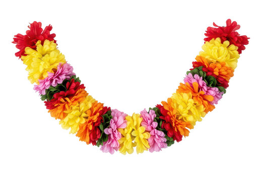 Colorful flower garland with orange and yellow blossoms PNG isolated on transparent background
