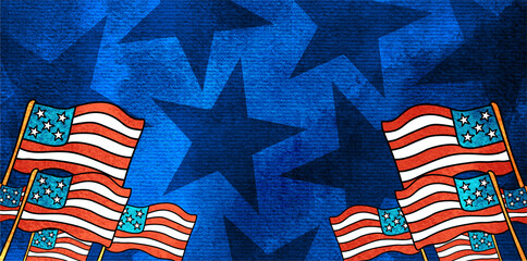 blue background with star patterns and small corner flags © foxndeer
