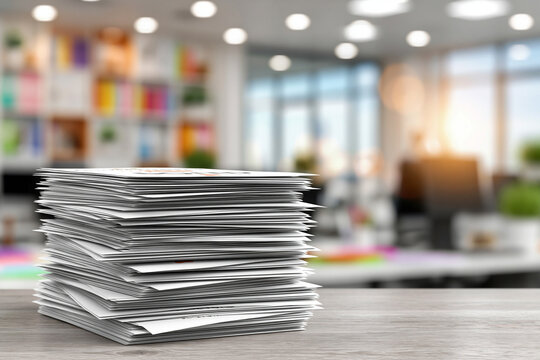 A serene office environment with a stack of government bonds on a desk, symbolizing the reliability of government bonds in conservative investing. The clean backdrop offers ample copy space for text