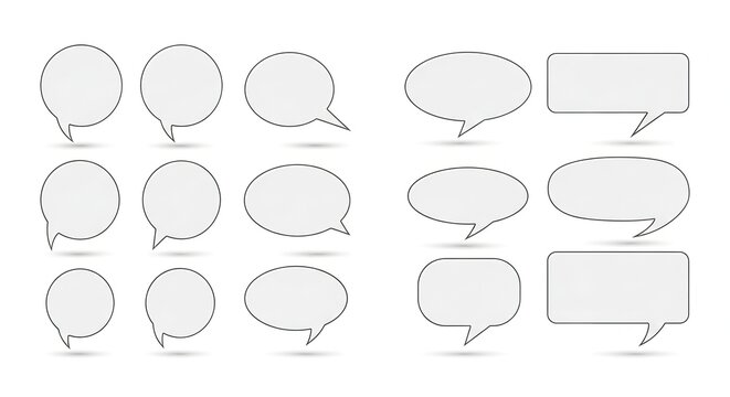 Speech Bubbles and Rectangular Text Boxes on White Background