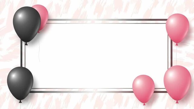 Elegant rectangular frame decorated with pink and black party balloons