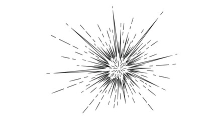 Obraz premium Intense black and white starburst effect with numerous sharp rays of varying lengths radiating from a central white point.
