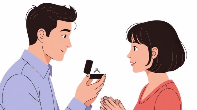 A young man proposing to his surprised girlfriend with a diamond ring