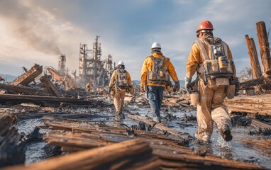 Naklejka premium Workers Conducting Remediation Project for Contaminated Site Cleanup