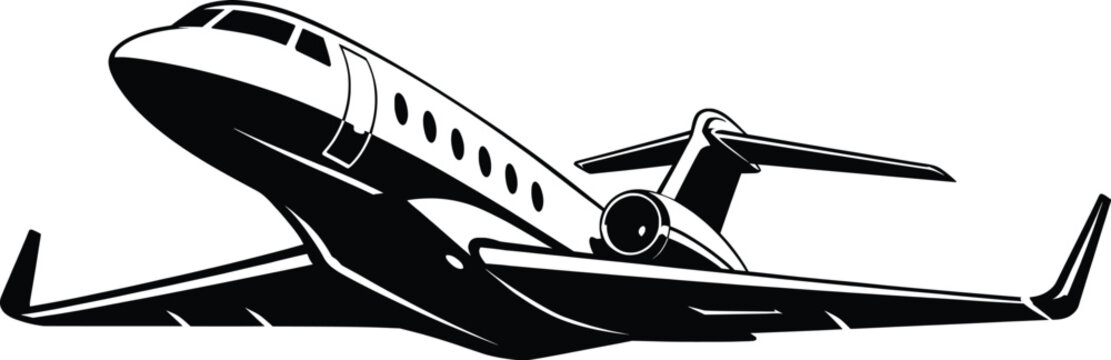 Private Jet Airplane One Line Art Vector Illustration.