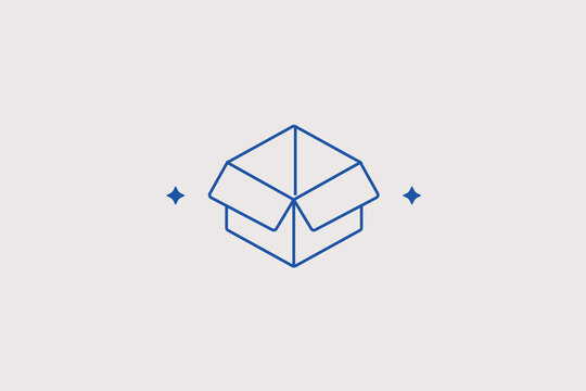 Open cardboard box package line icon for unpacking video blog, post office delivery service, warehouse storage. Neat vector illustration for e-commerce shipping.