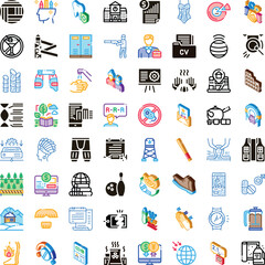 Fototapeta premium Diverse set of essential graphic icons representing various aspects of modern life, including business, healthcare, personal care, environment, and communication concepts
