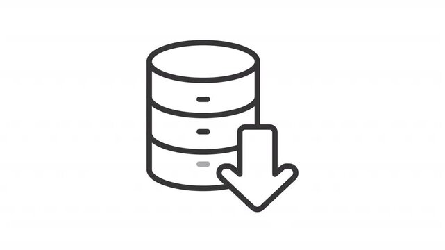 Data download for modern systems line animation. Database with shrinking downward arrowhead animated icon. Information retrieval. Outline element on white background. HD video with alpha channel