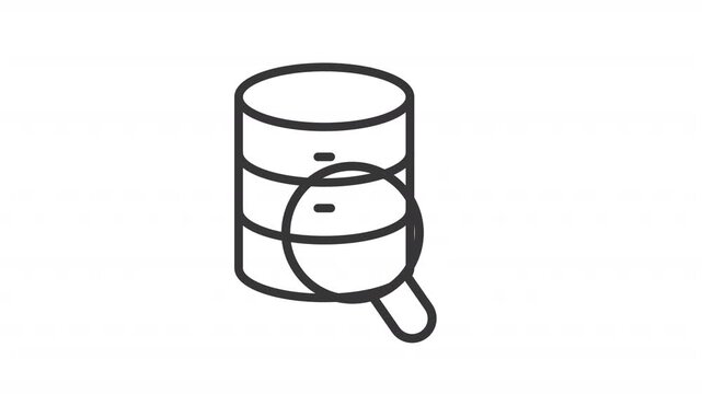 Data analysis and management line animation. Database auditing animated icon. Moving magnifying glass. Digital forensics. Outline element on white background. HD video with alpha channel