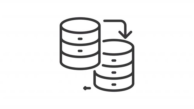 Secure database migration process line animation. Backup solutions animated icon. Showing pointers with a blinking signals. Outline element on white background. HD video with alpha channel