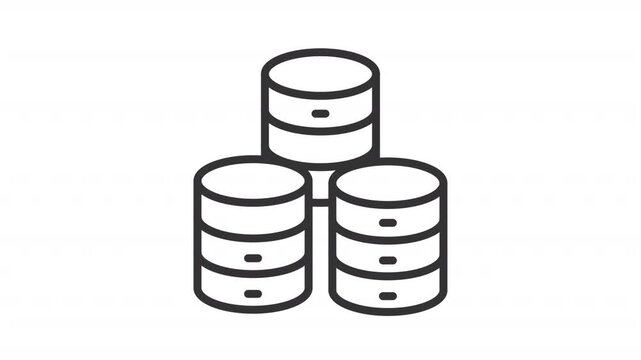 Modern cloud database architecture line animation. Data warehouse network animated icon. Shaking servers. Digital repository. Outline element on white background. HD video with alpha channel