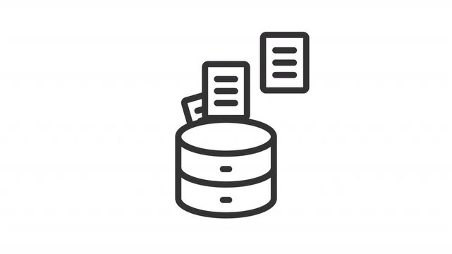 Digital document management line animation. Modern cloud infrastructure animated icon. Moving documents with a blinking signals. Outline element on white background. HD video with alpha channel