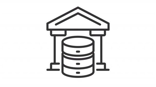 Data governance line animation. Information protection infrastructure animated icon. Shaking server with a moving building. Outline element on white background. HD video with alpha channel