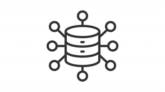 Connected database nodes line animation. Modern server architecture animated icon. Blinking signals with a moving data. Outline element on white background. HD video with alpha channel
