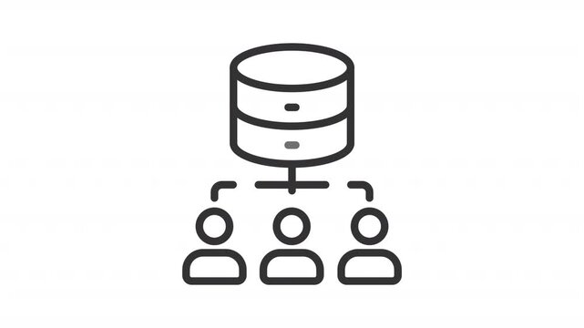 User networks management line animation. Digital infrastructure animated icon. Moving data. Server with connected clients. Outline element on white background. HD video with alpha channel