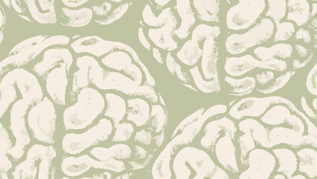 Brain pattern with convoluted surface details a repeating vector illustration on a pale green background