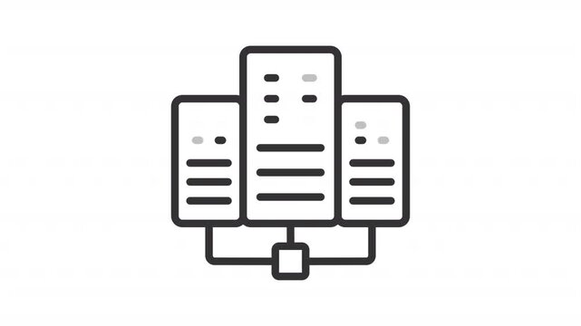Modern data infrastructure line animation set. Corporate networks architecture animated icons. Efficient file synchronization. Outline elements on white background. HD video with alpha channel