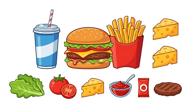 Classic Fast Food Meal and Ingredients