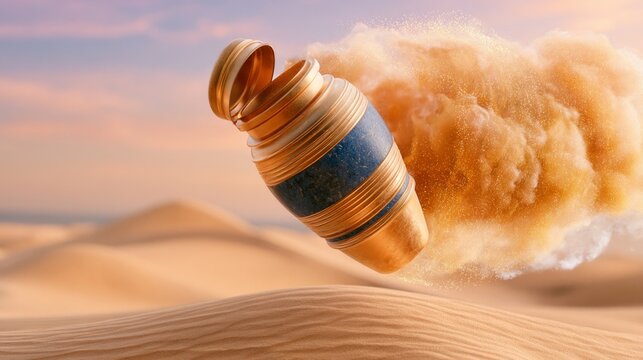 Golden Canopic Jar with Lapis Lazuli Accents in a Desert Scene
