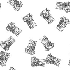Naklejka premium seamless pattern Drawing an elegant classical column showcasing architectural detail, featuring volutes and fluting, representing history, culture, and traditional design elements