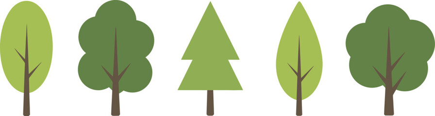 Five stylized trees with green foliage and brown trunks  © MDRAJU