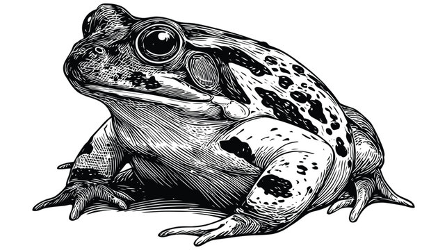 Frog illustration vintage drawing with detailed ink style