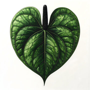 Bold black line art anthurium exotic design showing flat green leaf and dark spadix creating clean sharp minimalist graphic illustration generative AI