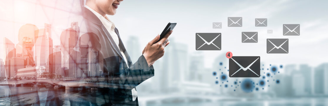 An email inbox with a new message notification alert. A concept of digital communication, correspondence, and unread electronic mail. Motif
