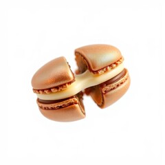 Naklejka premium Broken macaron pastry shows filling. Creamy texture, light brown shells, sweet treat. Delicious dessert isolated on white background.