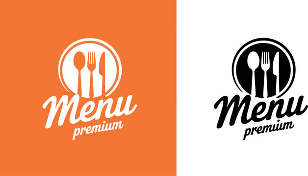 Premium restaurant menu logo design vector template with cutlery spoon fork and knife icon shapes