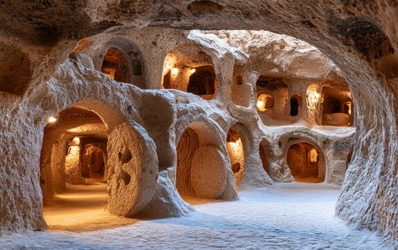 Cappadocian Underground City Carved in Volcanic Tufa Rock Formation