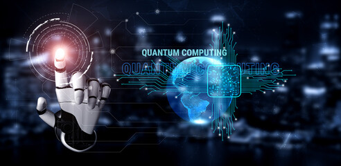 Fototapeta premium The future of global high-performance computing with quantum technology and AI. This AI innovation in computing will solve complex problems. Motif