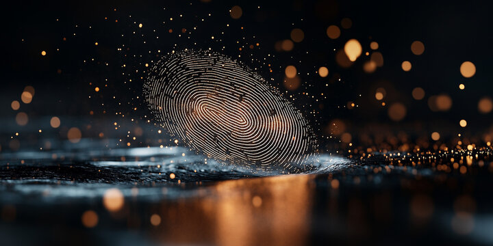 Abstract representation of fingerprint with glowing particles highlighting data privacy concerns in digital security