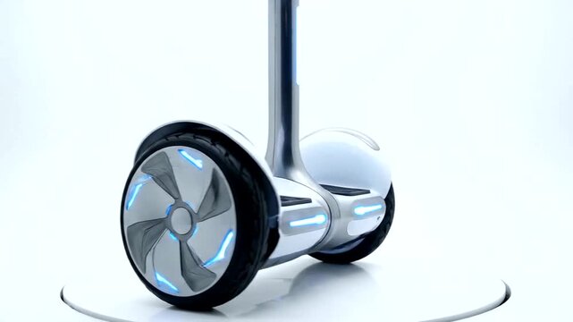 Futuristic Self-Balancing Scooter Rotating on White Background.