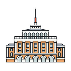 Naklejka premium Historic government building icon with tower and columns. Architectural landmark isolated on white background.
