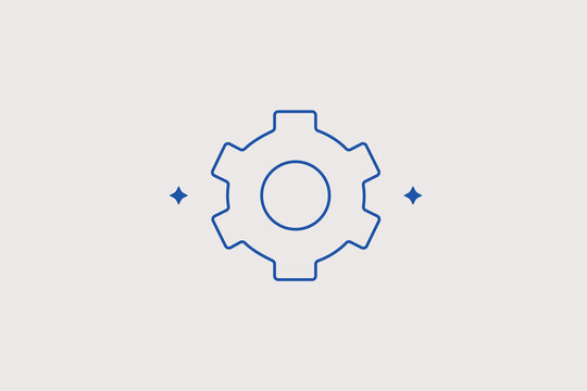 Mechanical gear wheel symmetry line icon for technical website settings, corporate engineering development, configuration tool. Smart vector illustration for optimization app.